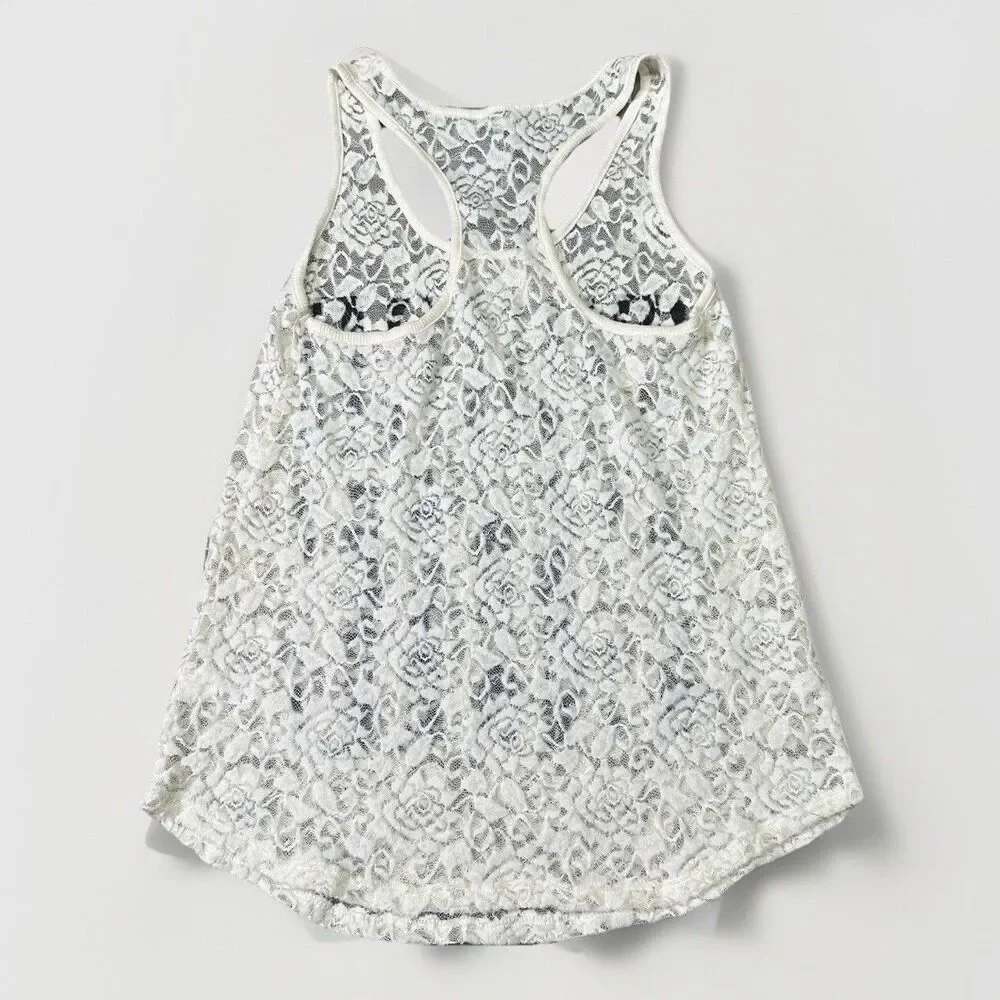 Express Y2K Lace Racerback Tank White Sz S Soft Grunge Edgy Coquette - Picture 6 of 6